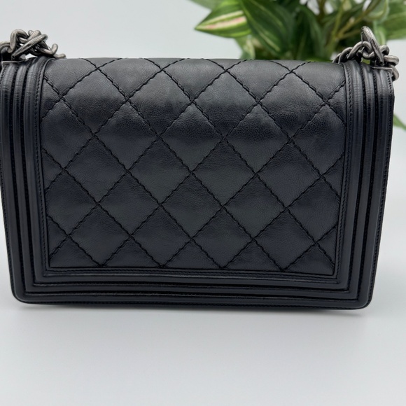 Chanel Large Boy Bag – Black Quilted Caviar Leather with Ruthenium Hardware - Picture 12 of 13